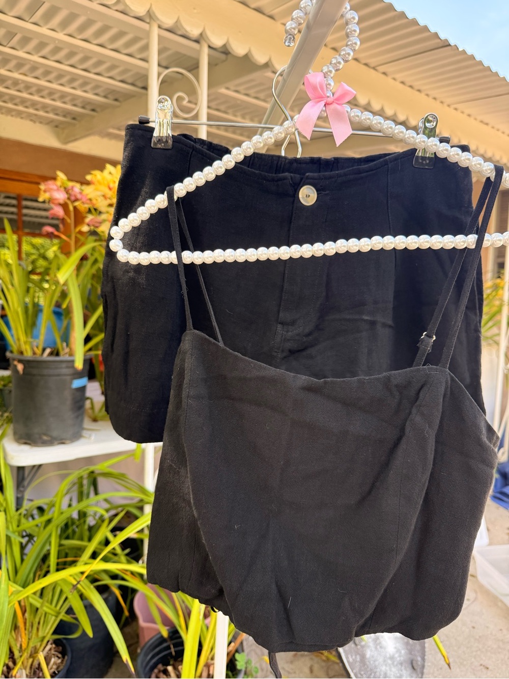 Skylar + Madison Black Linen-Blend Crop Top & High-Waist Shorts Set